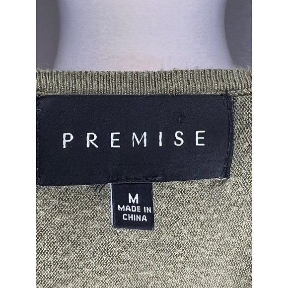 Premise knit sweater size Medium pull over green black animalprint stretch V-nec - Picture 10 of 13